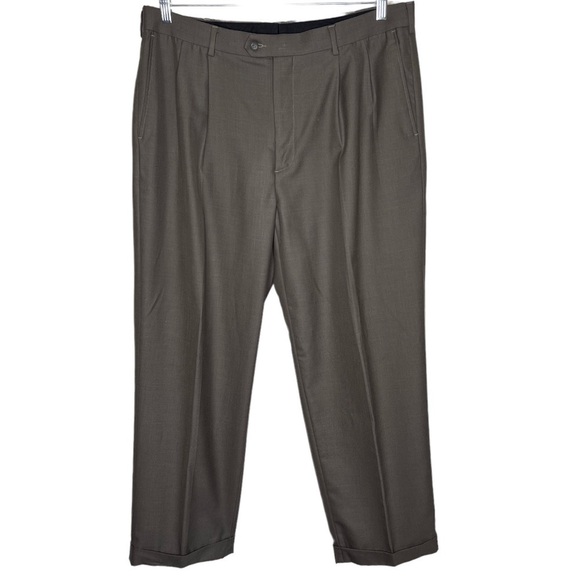 Perry Ellis America Taupe Pleated Front Cuffed Dress Slacks Pants Size 38 x 30 - Picture 2 of 12
